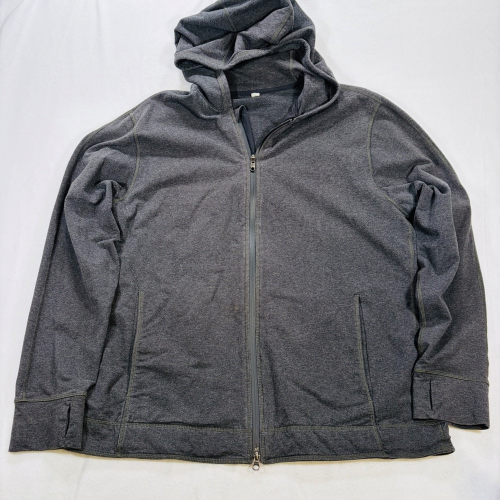 Lululemon Mens XXL Heathered Grey Full Zip Athletic Hoodie Thumbholes Jacket A6